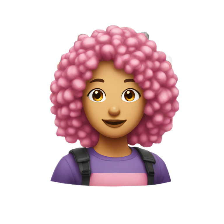 genmoji : Fille aux cheveux roses avec le mot "edeka" et garçon métis avec afro derrière elle