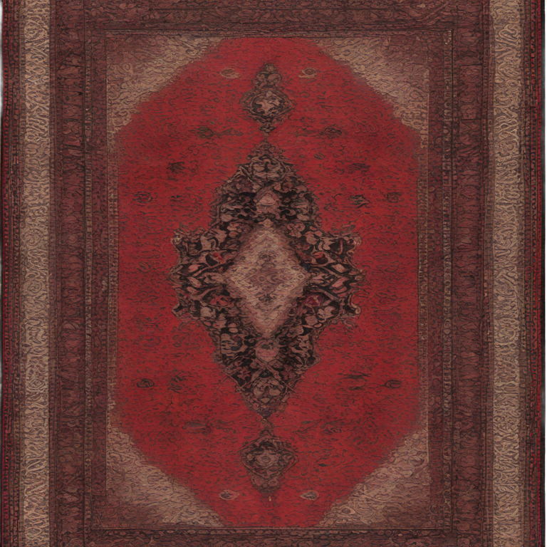 genmoji: red and black vintage gothic rectangular Persian rug with fringe at the ends