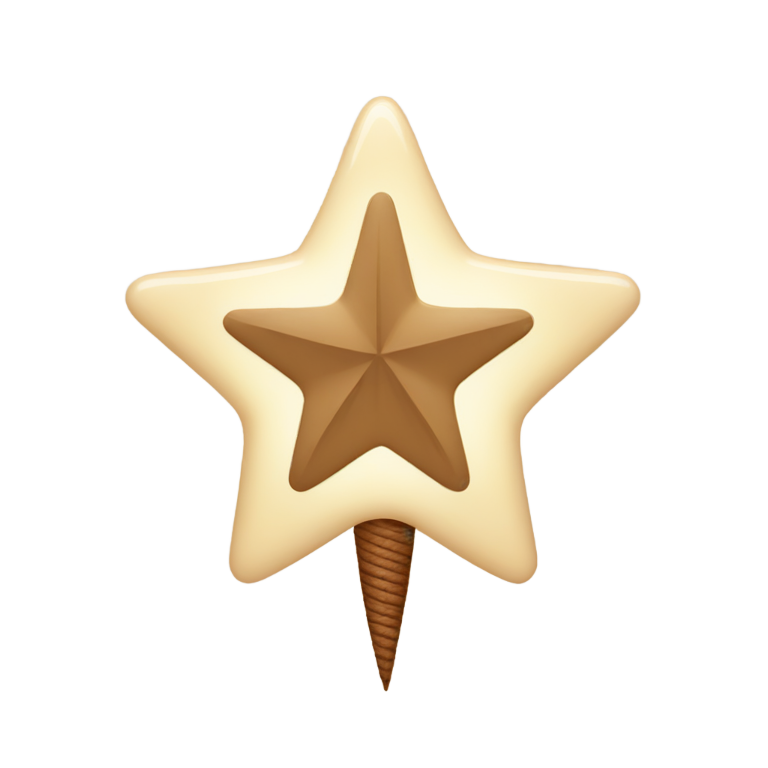 genmoji：奶油色星星，穿着一根棕色线的针