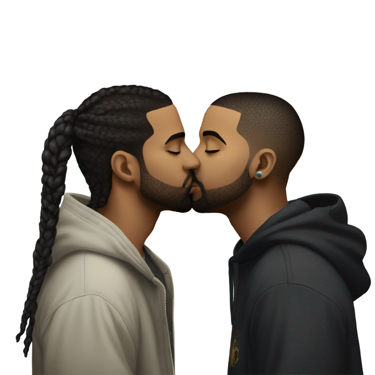 絵文字：ドレイクとドレッドヘアのケンドリック・ラマーがキスしている