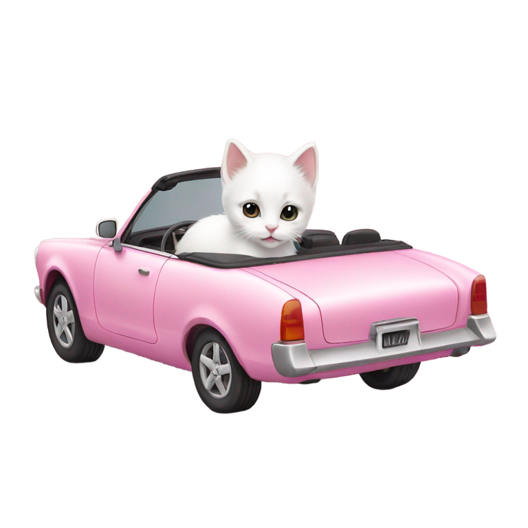 絵文字：a little white kitten in a pink convertible