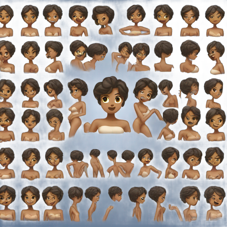 genmoji: Woman, short hair, dusky skin, blue tube top, exposed genitalia, twerking, bare shoulders