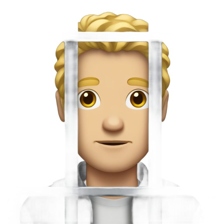 genmoji：白人男子在厚重的钢铁监狱栏杆后