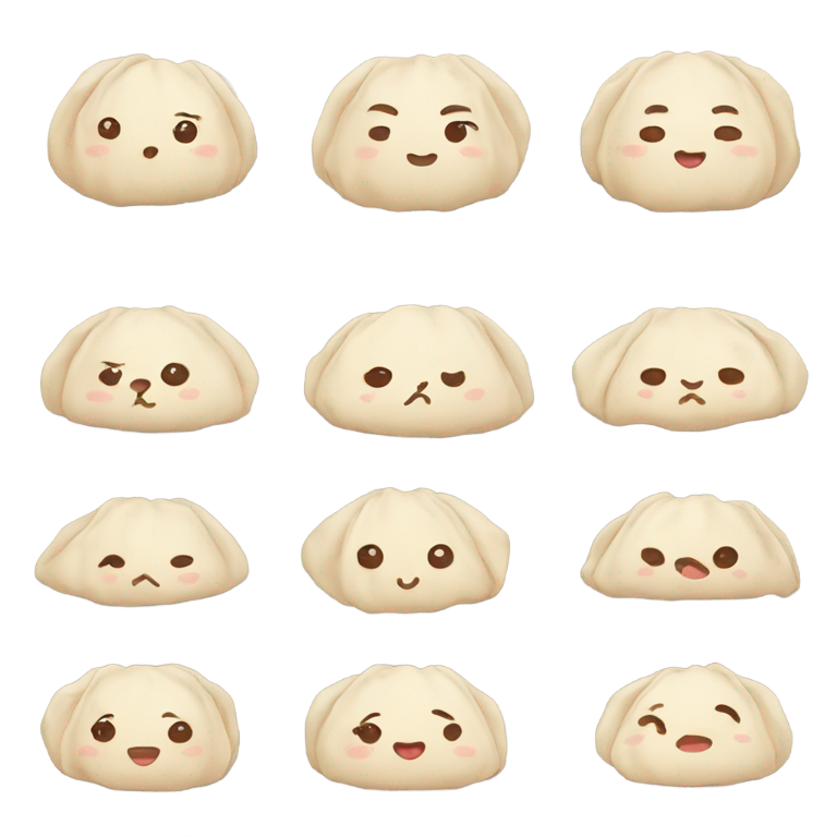 genmoji：饺子萌萌圆，底部圆润，上窄封口，像个标准的饺子，还有一张可爱的脸。