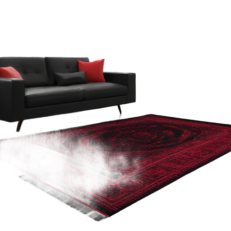 prompt: red and black gothic vintage rectangular rug with fringe at the ends
