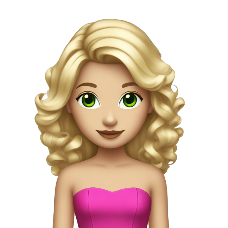 genmoji：金发碧眼的白人女孩，身穿亮粉色无肩带连衣裙，参加成人礼。