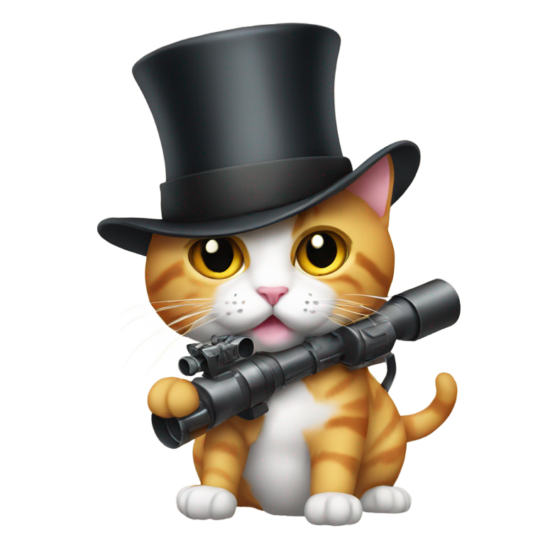 genmoji：猫咪手持火箭筒，戴着高顶礼帽