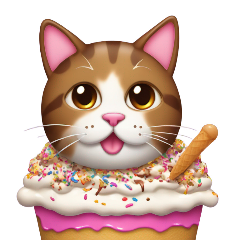 genmoji：冰淇淋圣代中的猫咪，配巧克力糖浆和彩虹糖屑，旁边有可乐