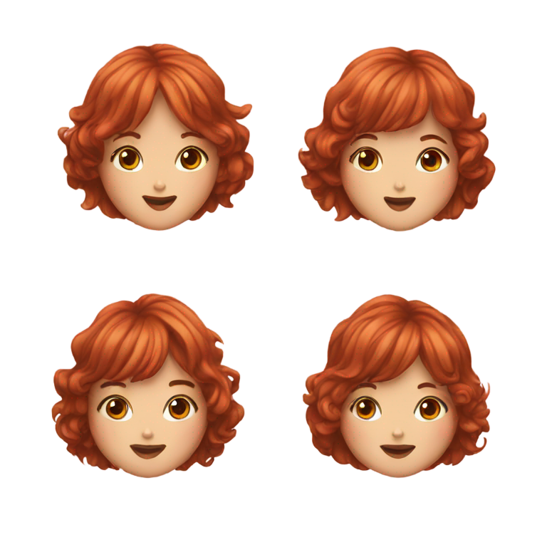 絵文字：赤毛のウェーブと前髪の女の子と、茶色のふわふわショートヘアの女の子がキスしている。