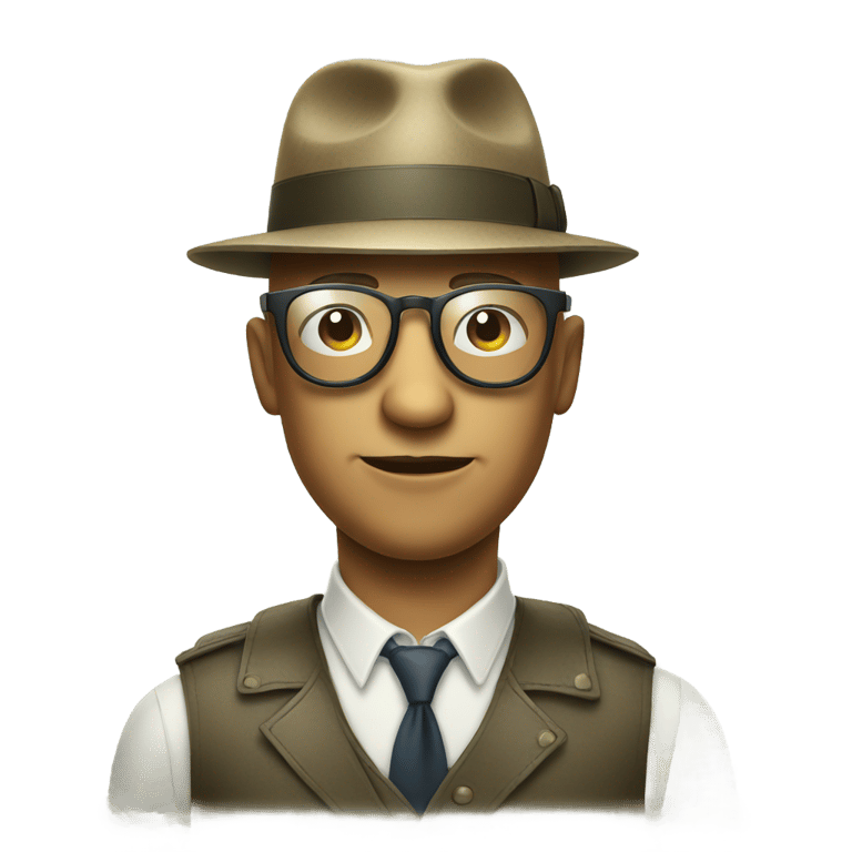 genmoji : Bald man with fedora and aviator glasses holding melon