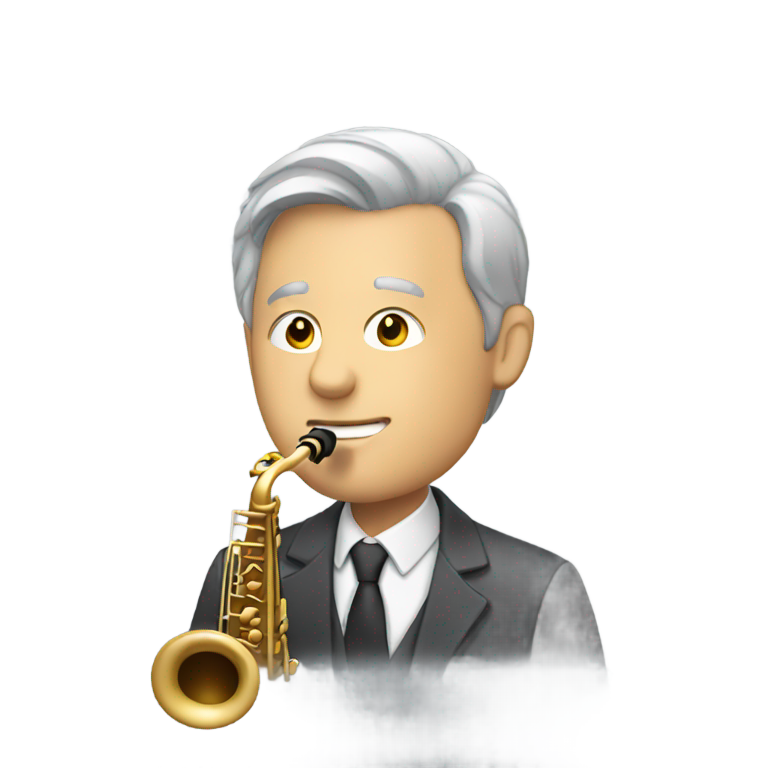 genmoji : Homme blanc aux cheveux gris jouant du saxophone