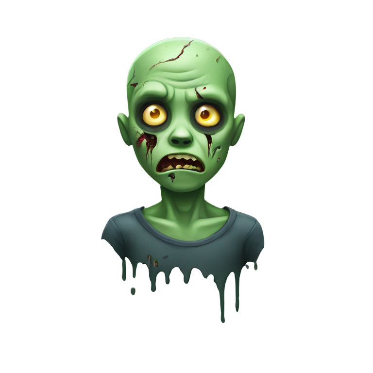 genmoji: zombie boy emoji, green skin, wounds, scared expression."