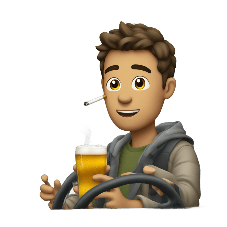 genmoji: Young men smoking cigarettes and drinking beers while driving