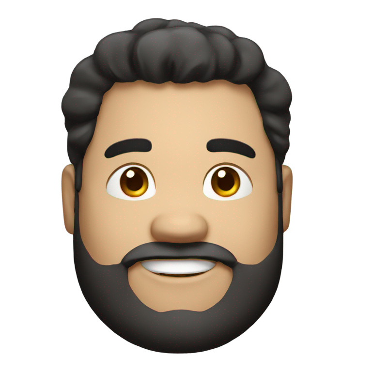 genmoji : Un homme légèrement gros, avec peu de cheveux noirs et un très beau sourire.