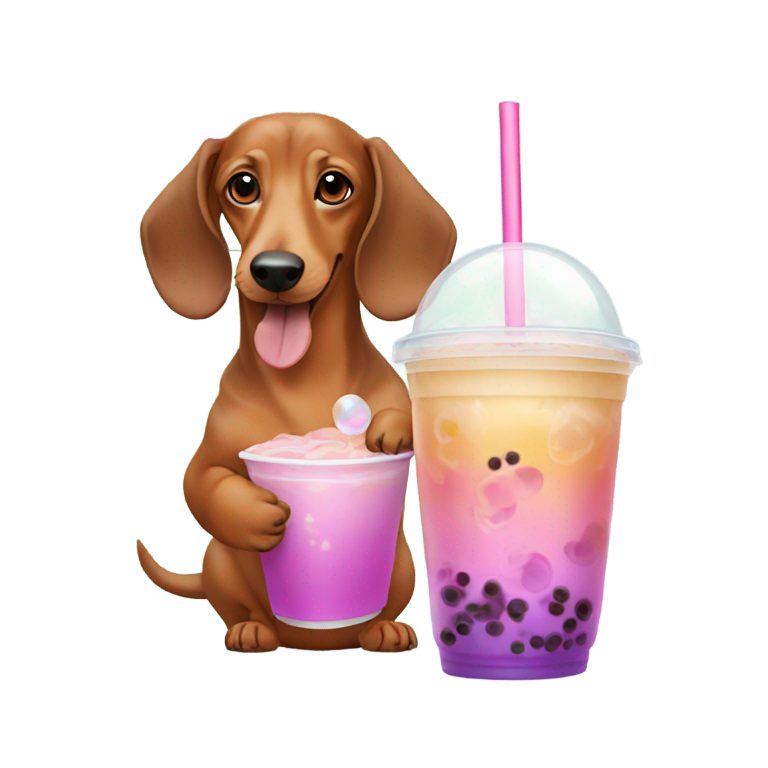 genmoji : Un teckel tenant un bubble tea