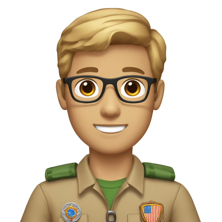 絵文字：boy scout leader with light skin brown hair grey eyes and glasses