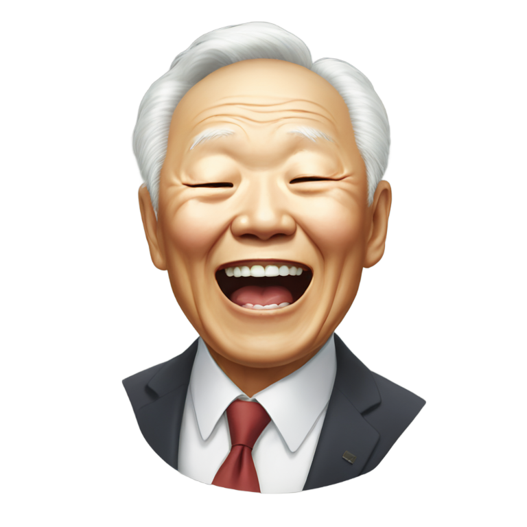 genmoji: Lee Kuan Yew crying and laughing