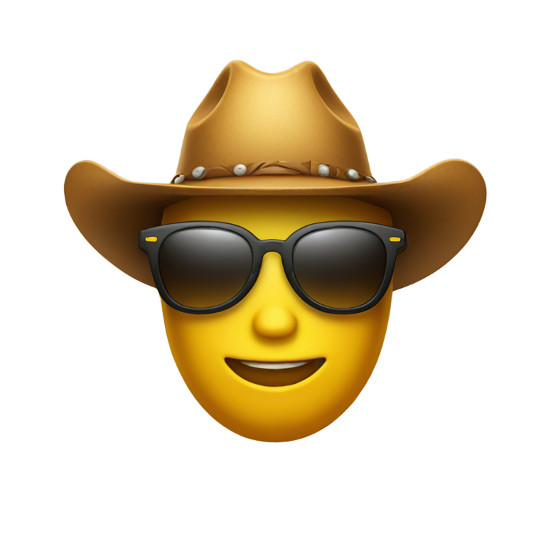 genmoji : Une tête jaune (emoji pomme classique) portant des lunettes de soleil et un chapeau de cowboy
