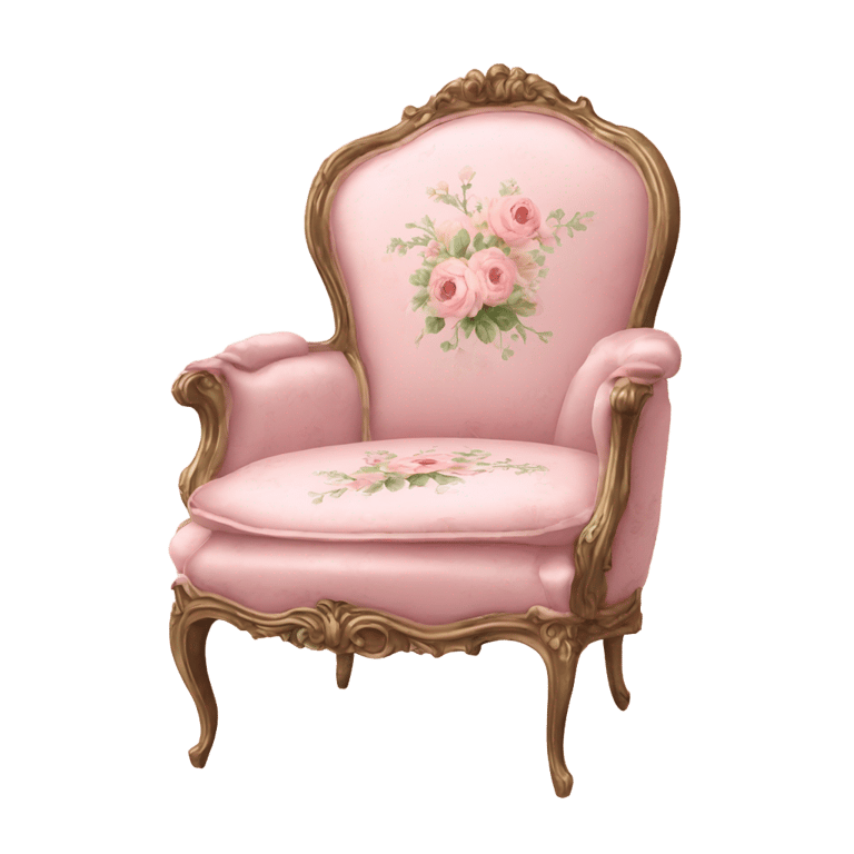 genmoji : Chaise florale délicate rose pâle rococo vintage