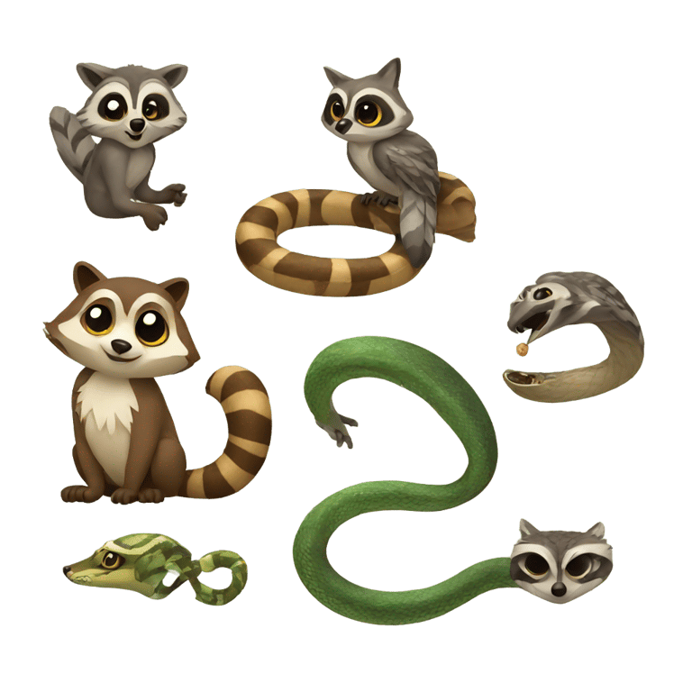 絵文字：Raccoon + Owl + Snake