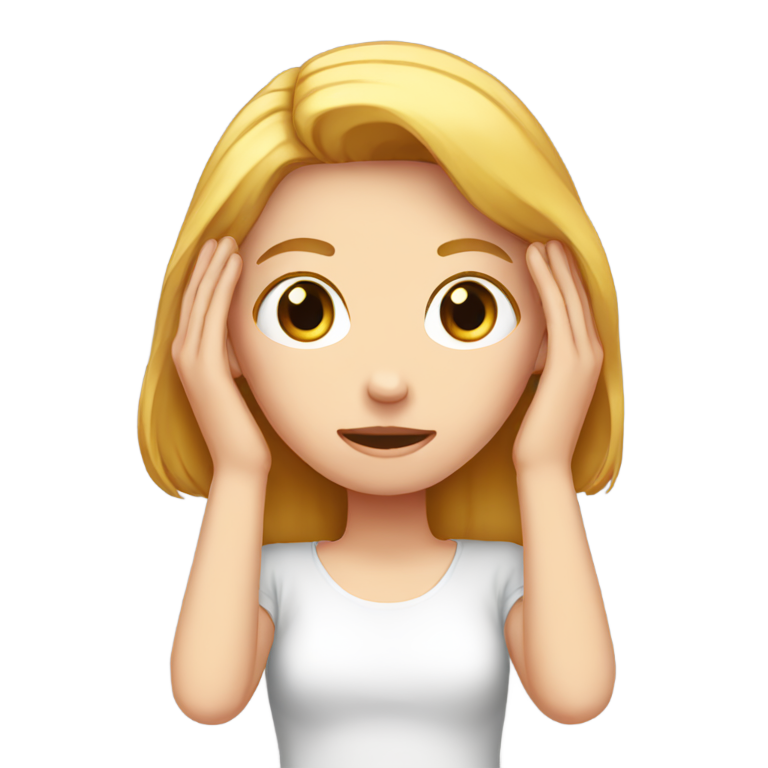 genmoji：white girl holding hands over entire ears scared