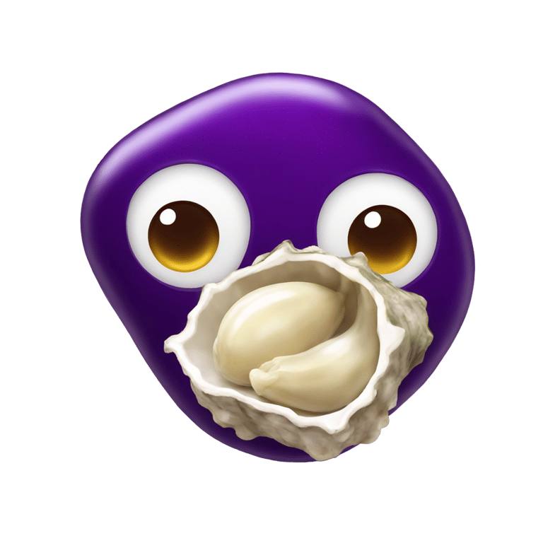 genmoji：a cartoon eggplant and an oyster kissing