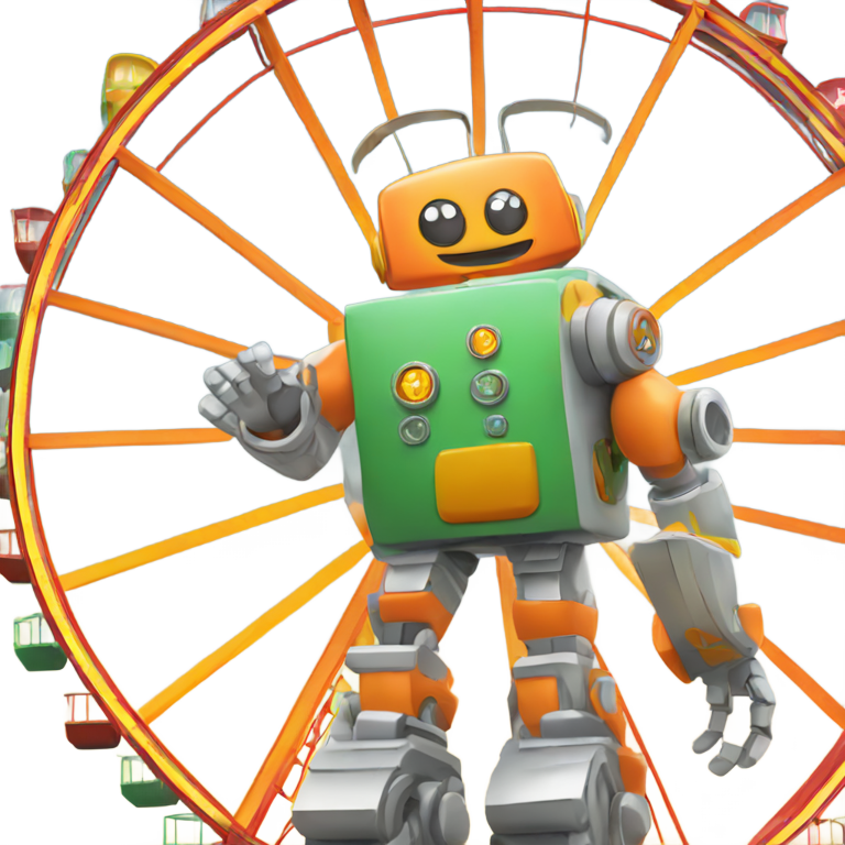 絵文字：Orange red silver robot green grey gold yellow takes a Ferris wheel