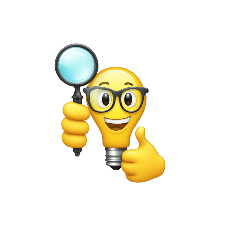 genmoji: A cheeky, genius lightbulb emoji holding a magnifying glass, giving a confident thumbs-up. Bright, playful colors, expressive and fun.