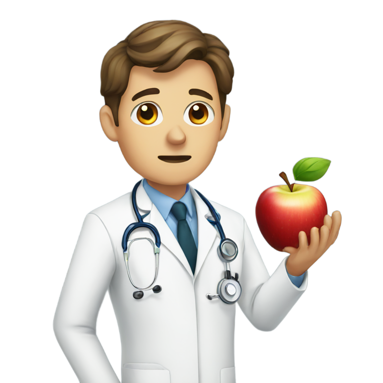 genmoji : Un médecin qui a peur d'une pomme