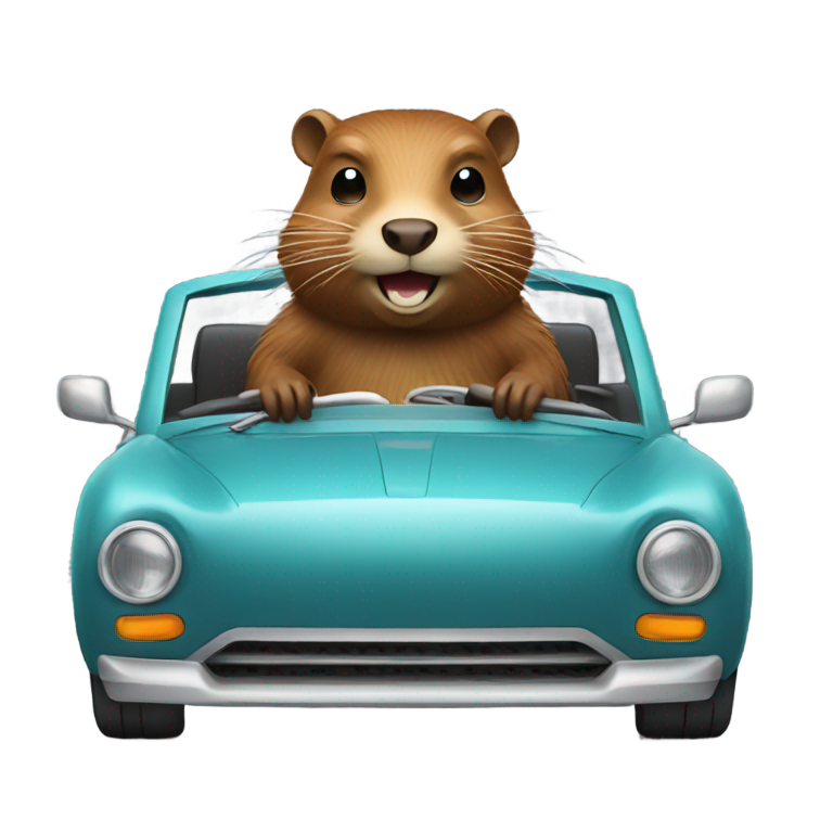 絵文字：ビーバーが車を運転する