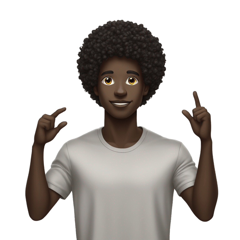 genmoji : dark skin, black afro curly man Raising Hand, street wear style, twink, intricate face