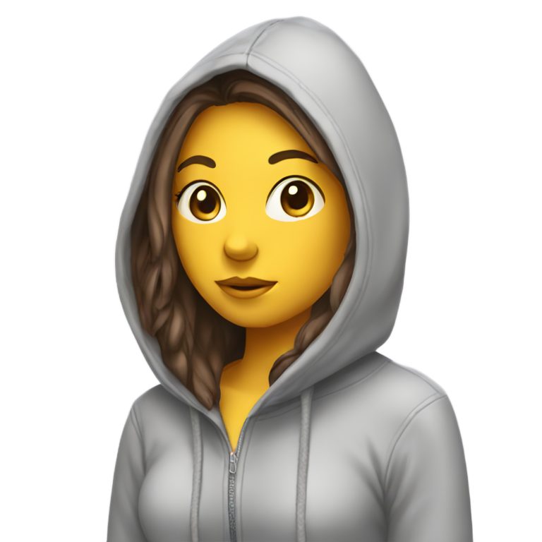 絵文字：この女の子はフード付きスウェットを着ている
