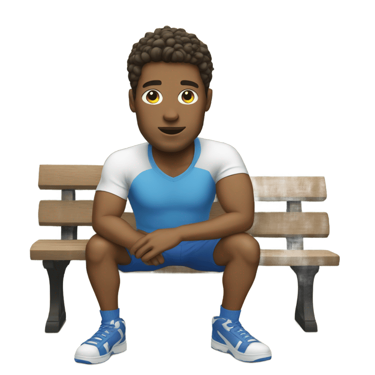 genmoji：白人坐在蓝色短裤上坐在长椅上