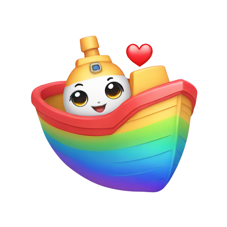 genmoji：可爱的彩虹宝宝船，带有爱心眼睛