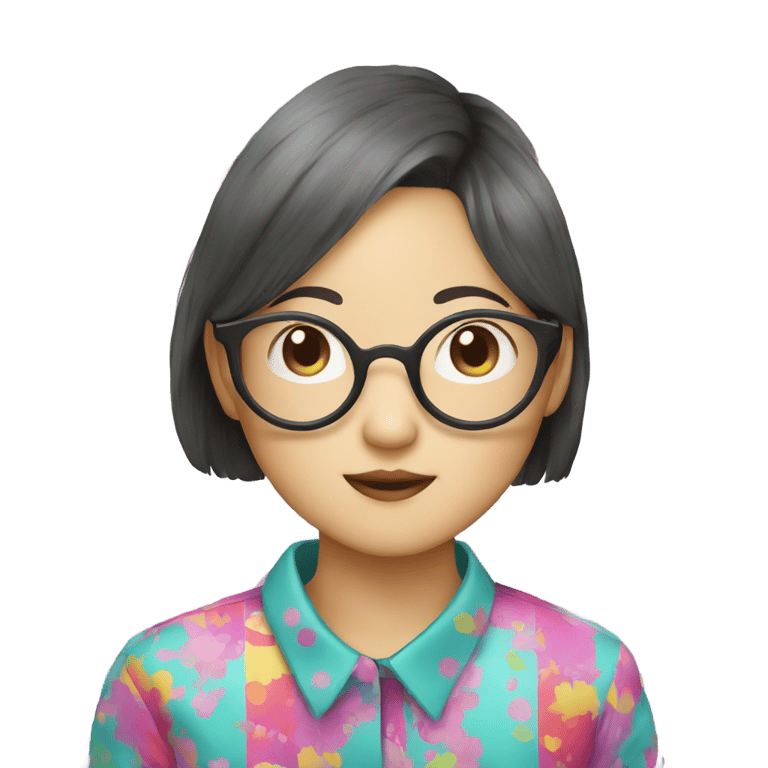 絵文字：Asian girl with pixie hair glasses and colourful shirt