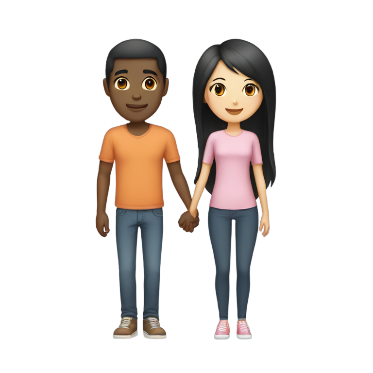 genmoji: Tall black guy who has faded hair cut and long black hair asian girl holding each other’s hand