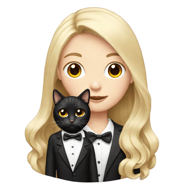 genmoji : A pale girl with long brunette hair holding a tuxedo cat