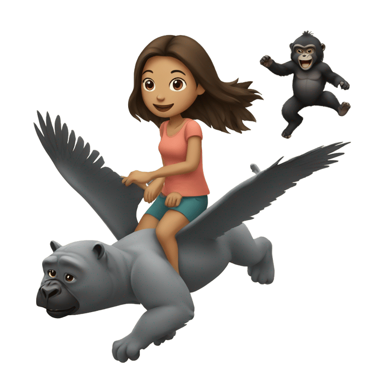 genmoji：一名女性与一只猫在动物园飞行，旁边有一个大猩猩