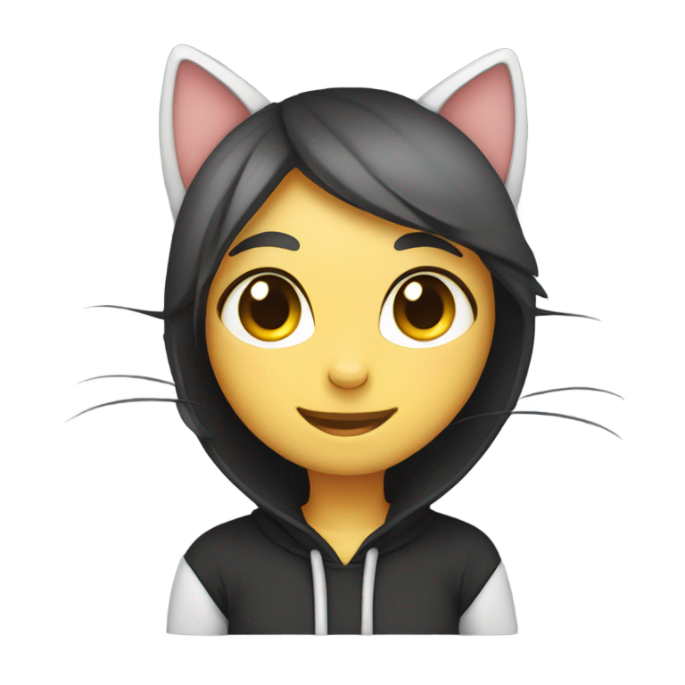 genmoji : Émoji sourire modeste avec oreilles de chat, chat noir et blanc, œil gauche fermé