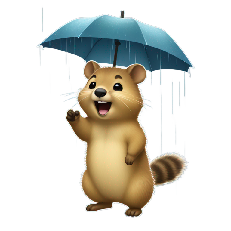 絵文字：雨の中で歌う幸せなクオッカ