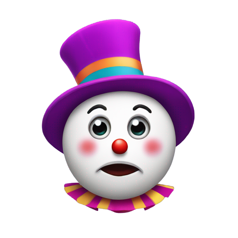 genmoji：来自《惊人的数字马戏团》的庞米是一个悲伤的白小丑，戴着小丑帽，眼睛很大。