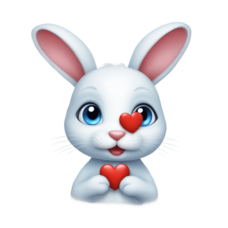 genmoji：真实可爱的蓝眼睛兔子，抱着红心