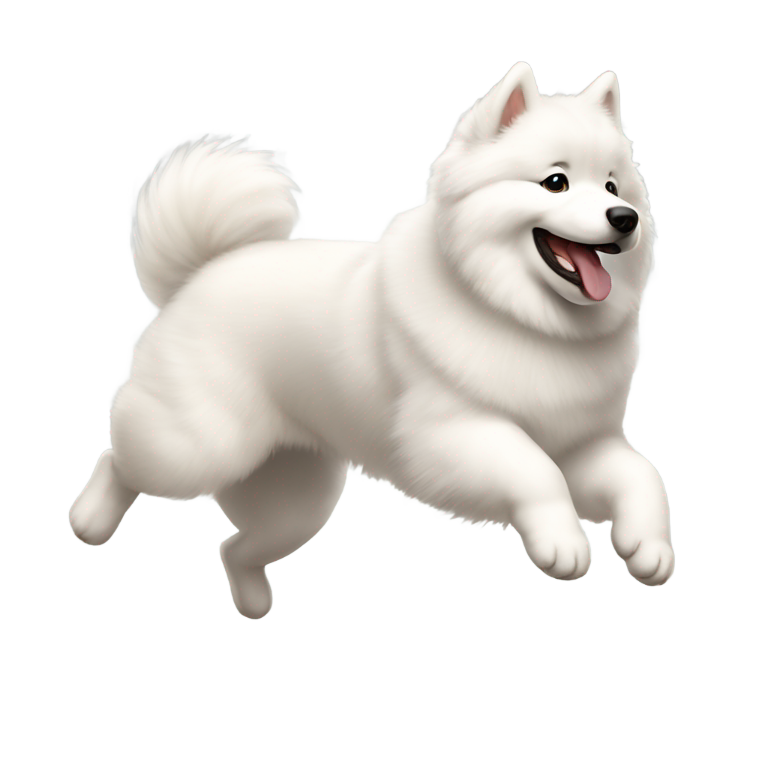 genmoji : Samoyède mignon en train de sauter