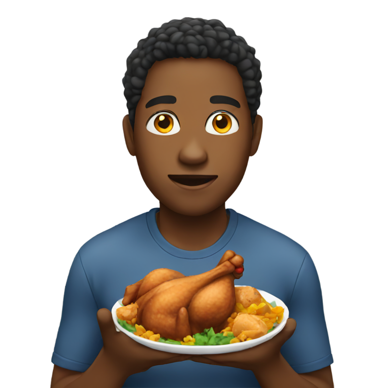 genmoji : Personne noire mangeant du poulet