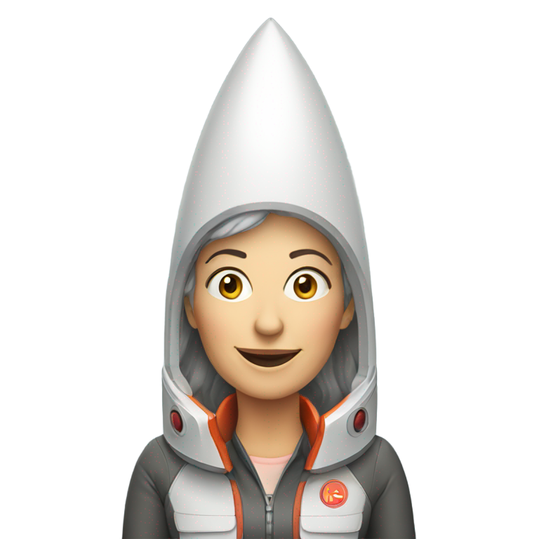 genmoji : Une femme d'âge moyen dans une fusée en décollage