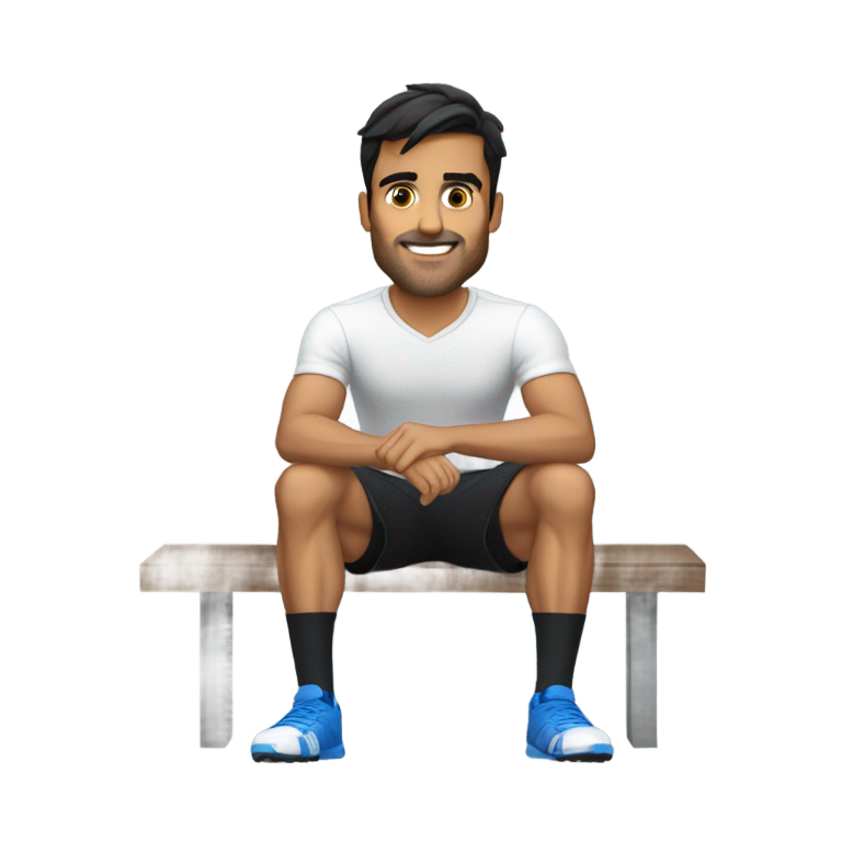 genmoji：克里斯·温多洛夫斯基穿着黑色短裤坐在长凳上