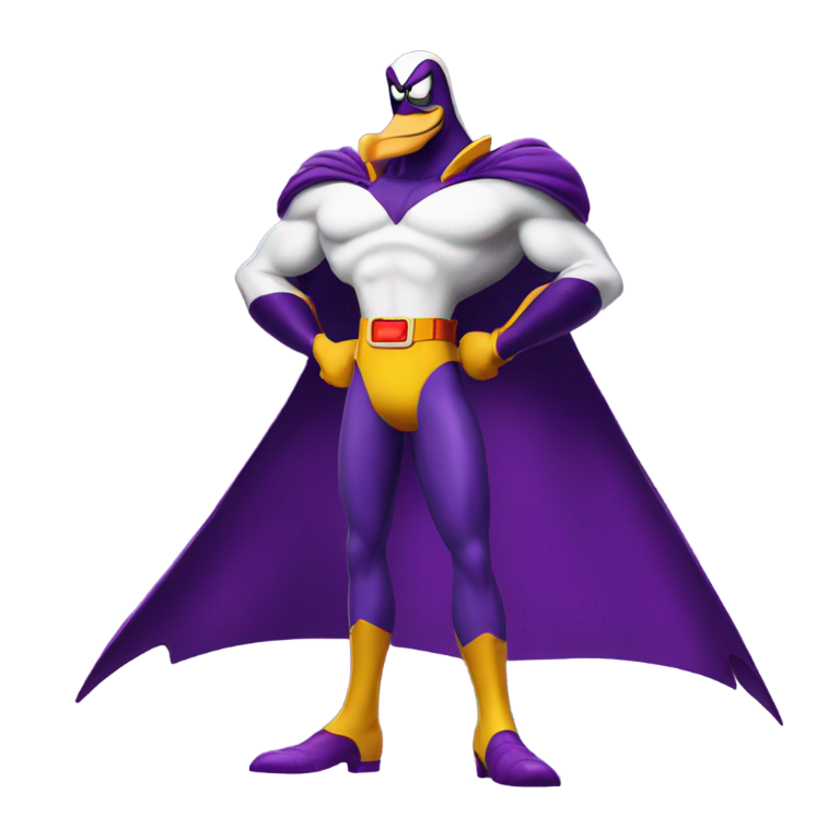 genmoji: The superhero Earthworm Jim in the outfit of another superhero, Darkwing Duck.