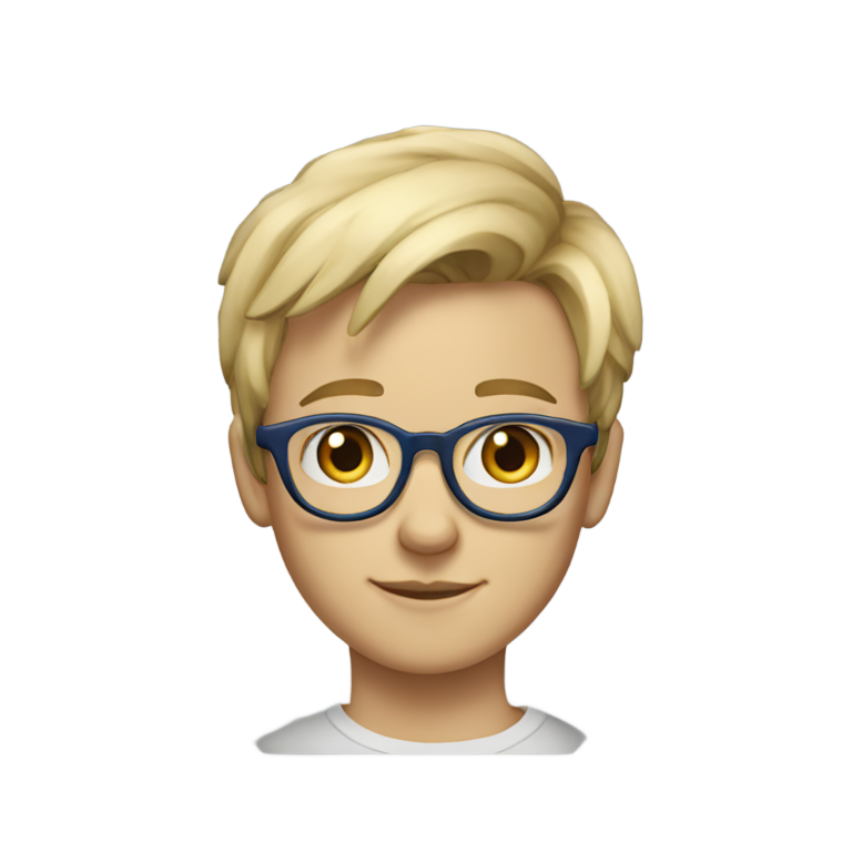 genmoji：13岁男孩，蓝眼睛，戴眼镜，金色侧扫发型