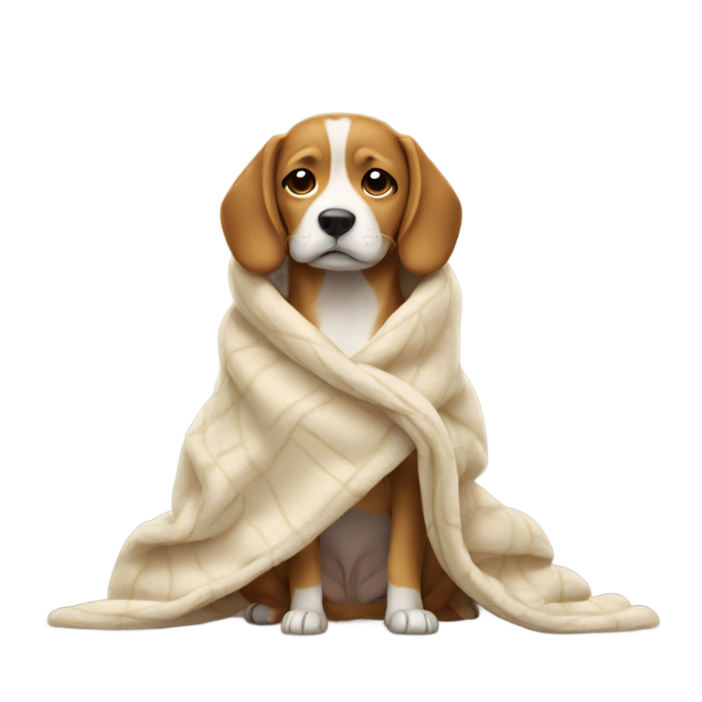 genmoji : dog wrapped in a blanket calm