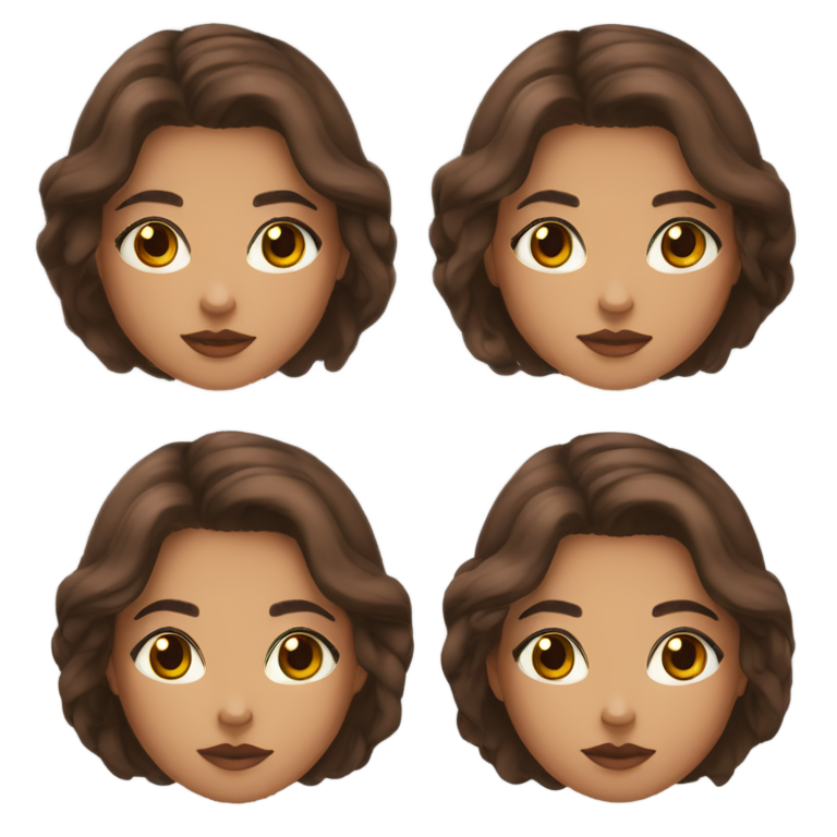 genmoji：棕色长卷发女孩，淡褐色眼睛，深棕色眉毛，直鼻子，中等大小嘴唇，穿红色可爱上衣